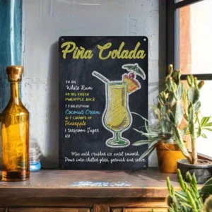 1PC Tin Sign Colada Cocktail - Vintage Bar/Home Decor, Hand-Drawn Chalkboard Recipe, 8x12 Inches/20x30 Cm
